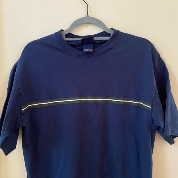 VINTAGE GET YOUR KISSES KICKS ROUTE 66 MENS NAVY BLUE T-SHIRT WITH STRIPE COTTON - Picture 4 of 6